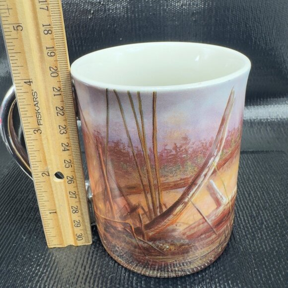 Rivers Edge Products 3D Ceramic Coffee Mug Cup 15 Oz Fishing Scene Silver Handle - Picture 3 of 15